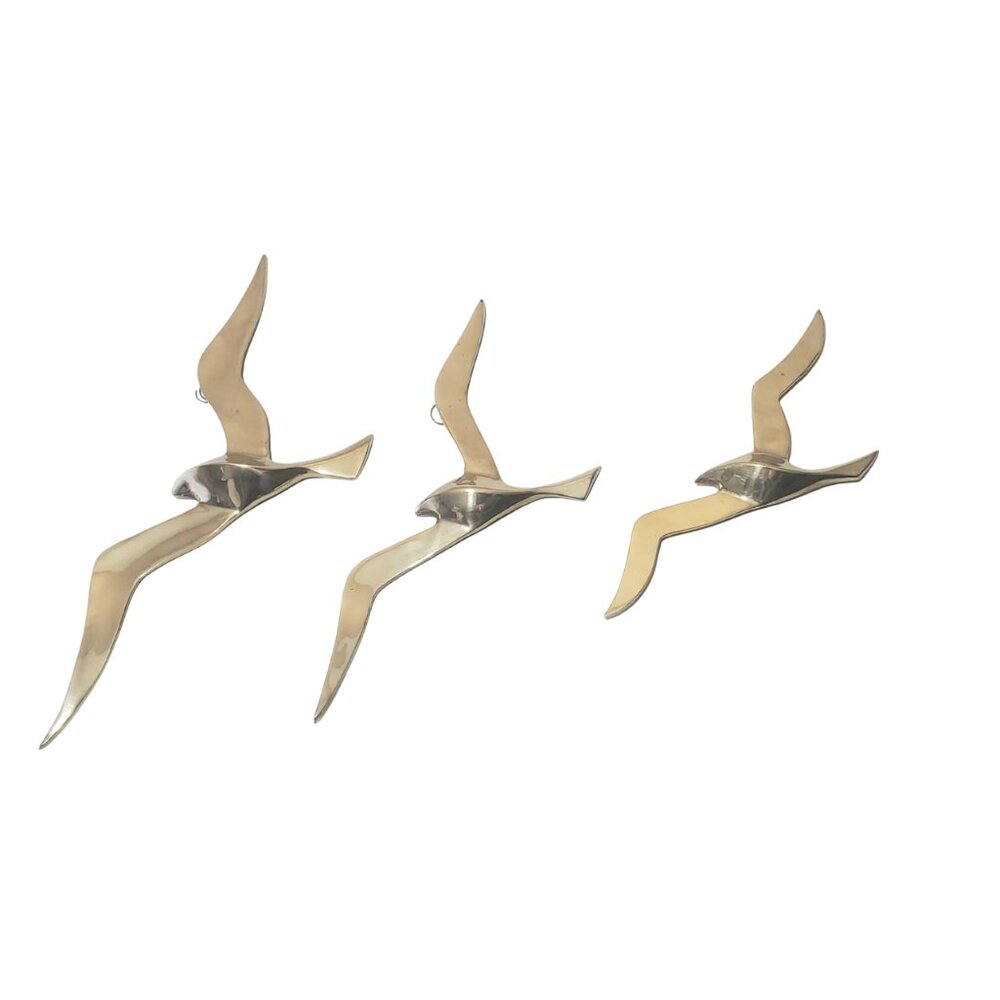 Vintage Brass Seagull Wall Art Set of 3 MCM Coastal Decor